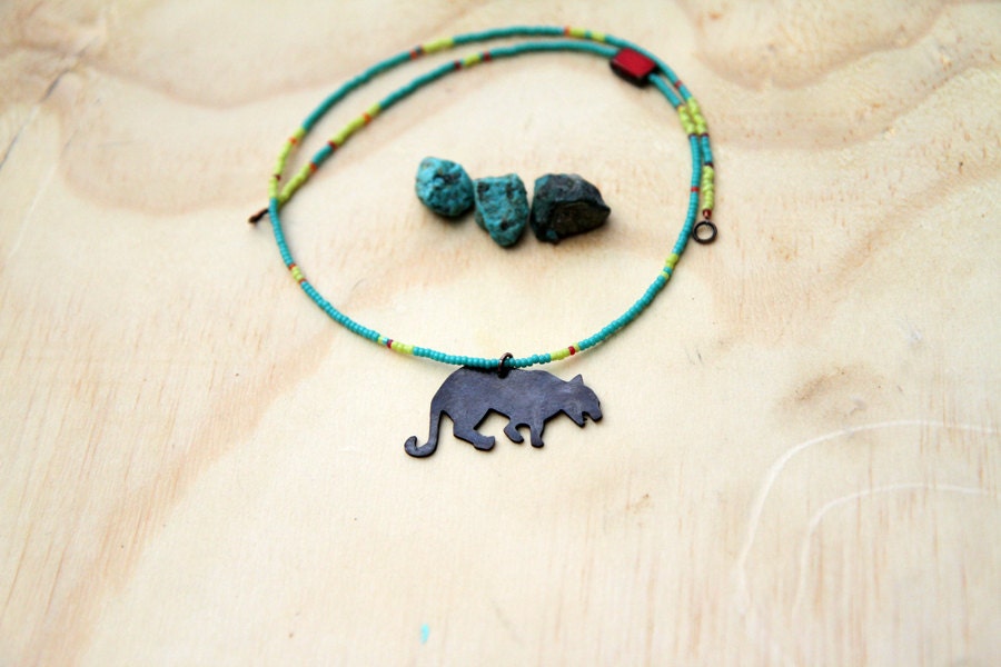 Black Panther Totem Seed Bead Necklace