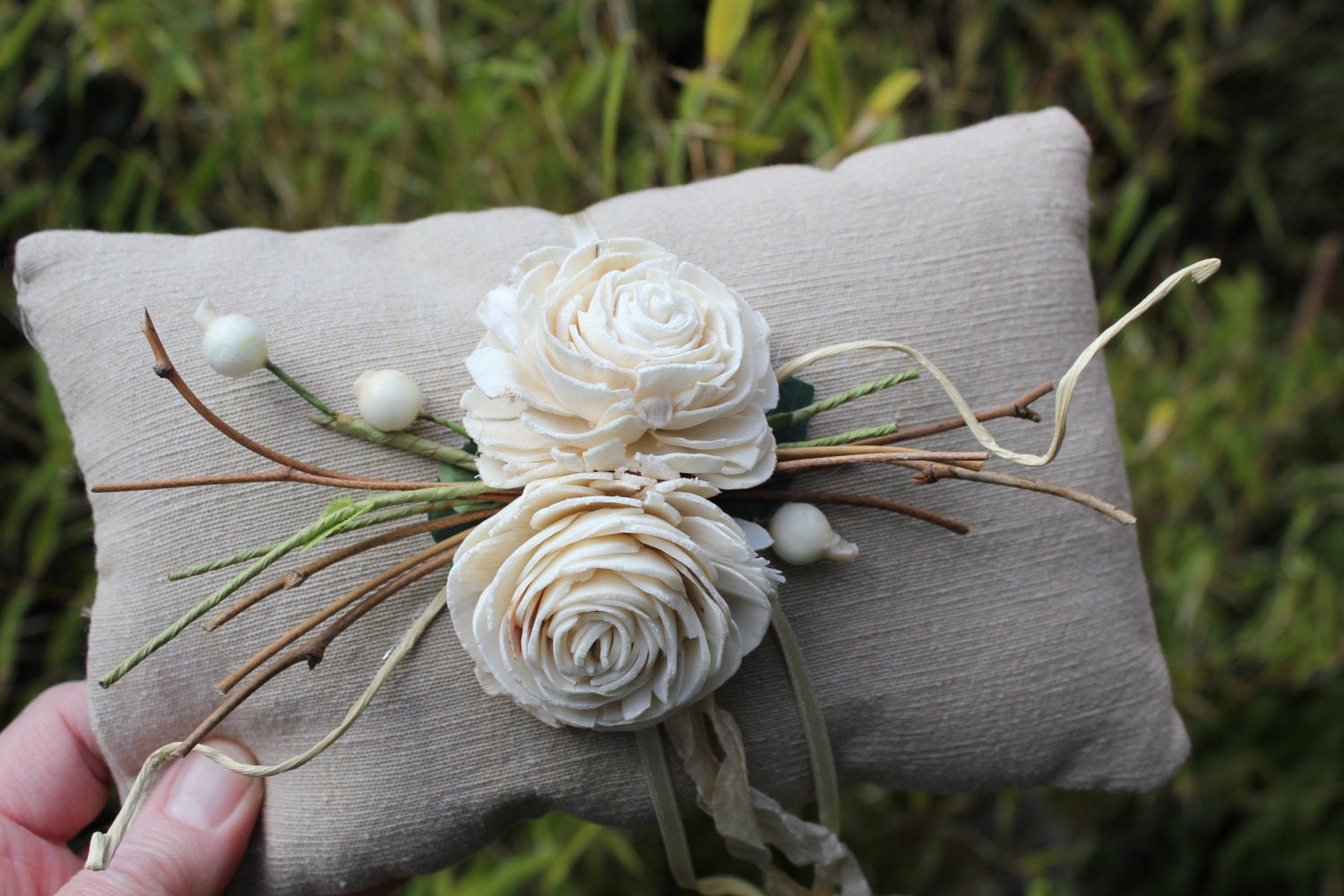 French Country Rustic Ring cushion / Pillow, Woodland - Country - Whimsical - Garden Wedding