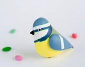 Blue Tit brooch - Spring garden jewelry - Nature inspired pin in polymer clay - British birds series