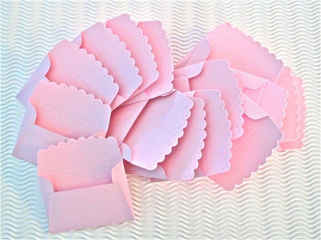 36 teeny tiny miniature scallop envelope note card sets in your choice of colors stationery party favors weddings guest book table number