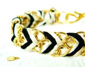 Noir & Neutral - Chevron Braided Modern Friendship Bracelet - Gold Chain