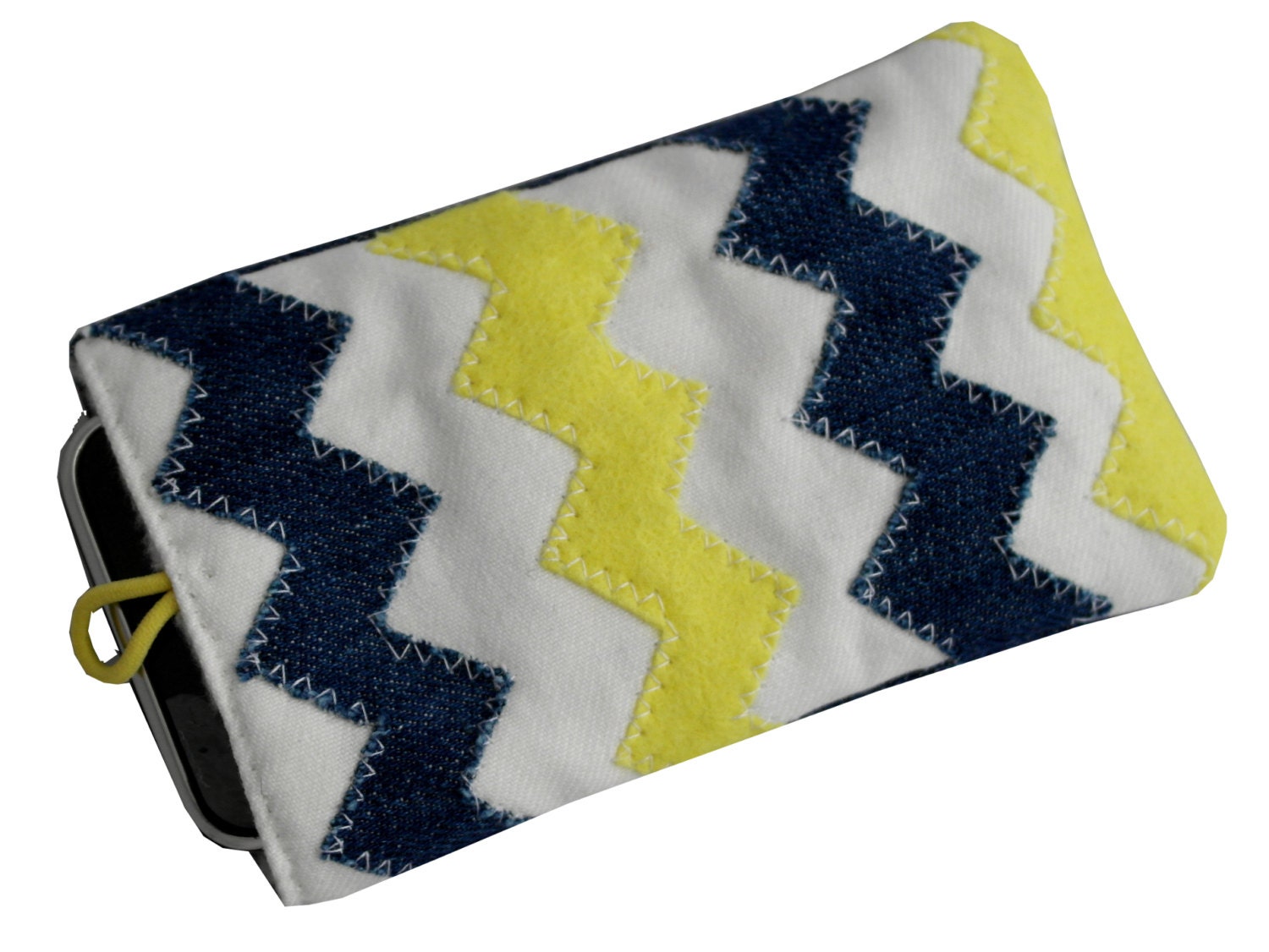 Neon Yellow and Denim Blue Chevron Stripe Phone Cover