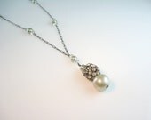 Art Deco Pearl Necklace / Oval Rhinestone Rondelle Drop / Crystal Accents / Long 1930s / Bridal