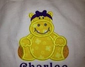Custom Applique Hippo Embroidered Shirt or Onesie- Baby Girl Onesie- Toddler Shirt- Children's Shirt- Personalized Hippo Shirt