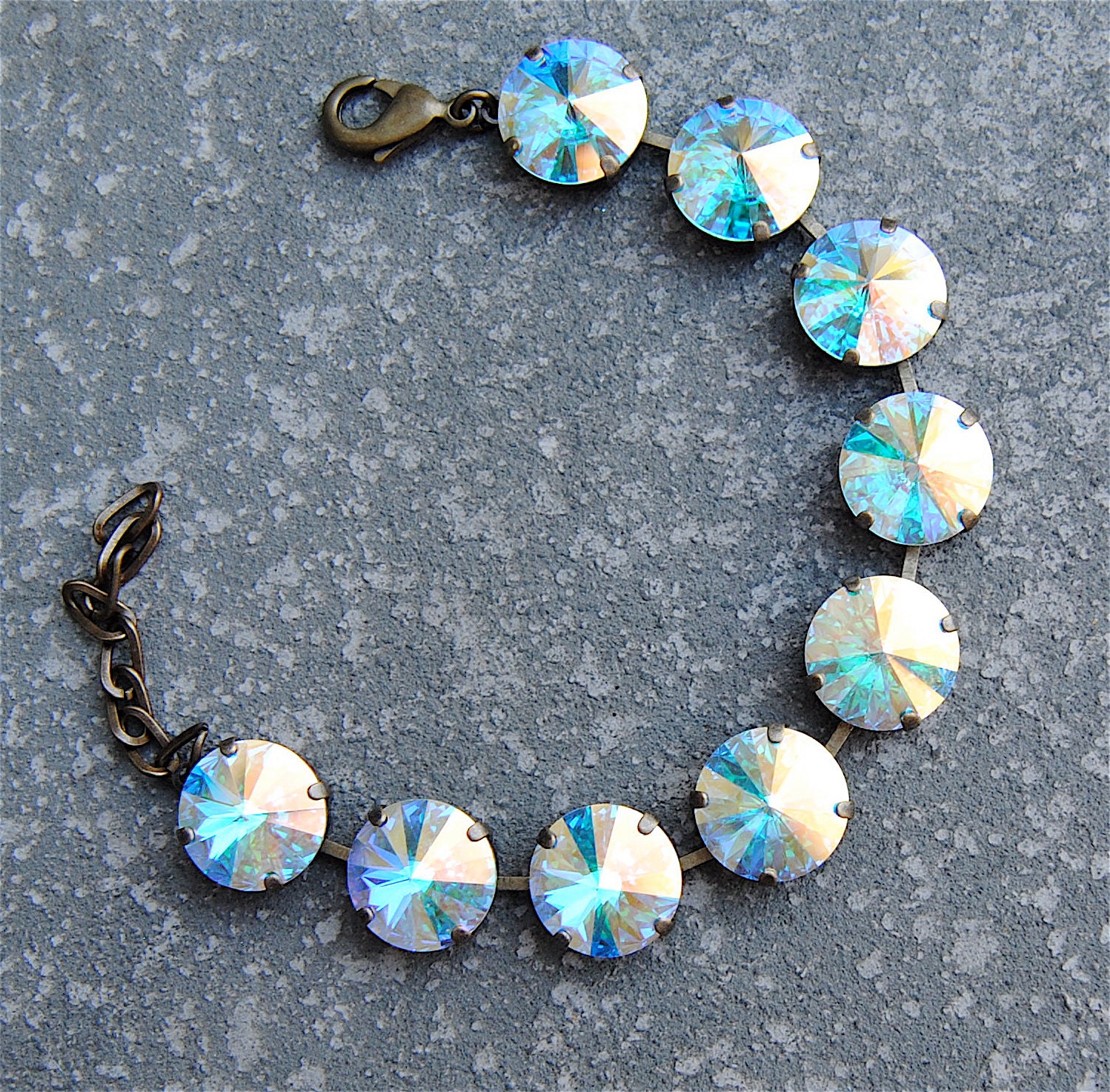 Aurora Borealis Rhinestone Bracelet Swarovski Crystal Pastel Rainbow Northern Lights Super Sparklers Tennis Bracelet
