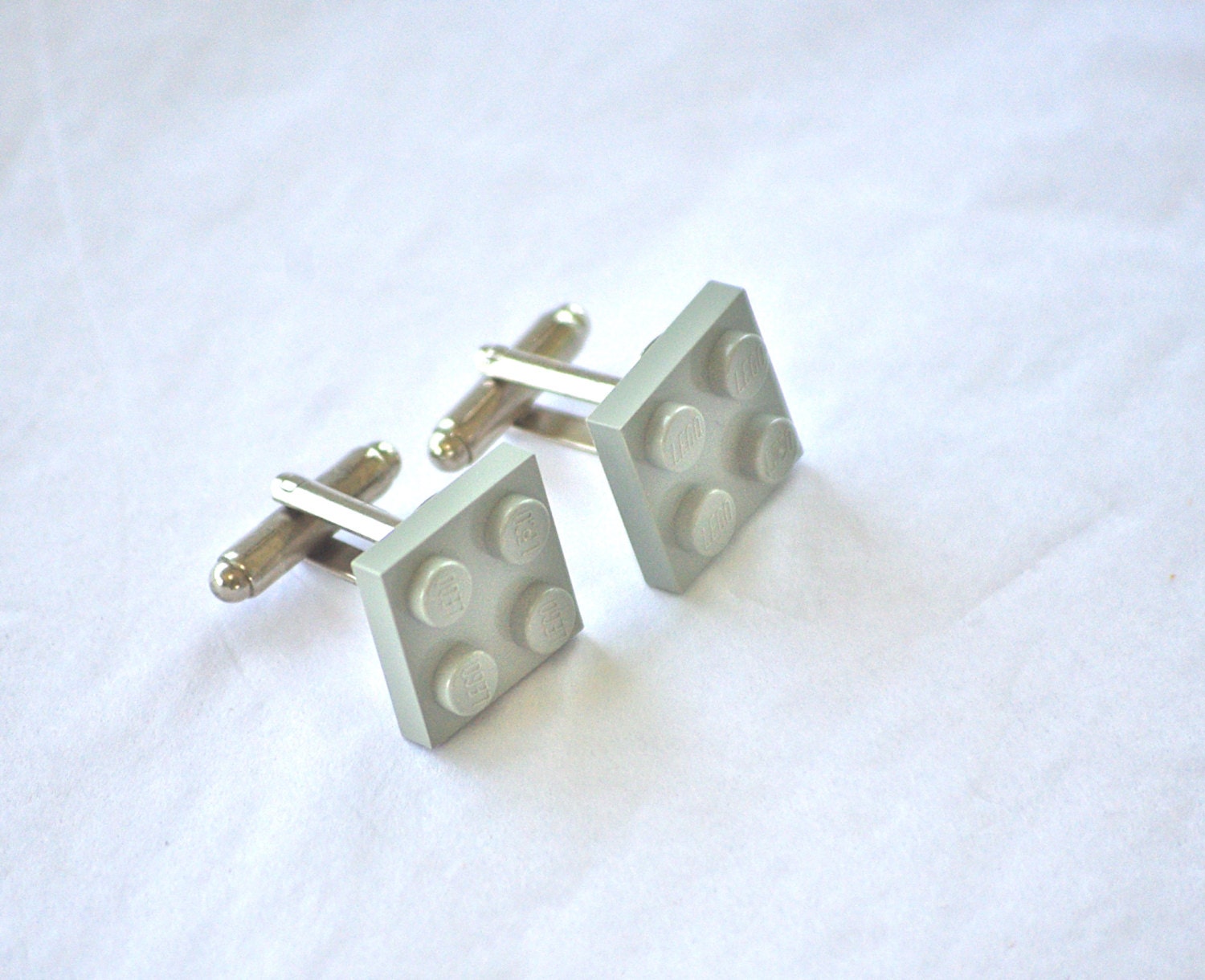 gray techie cufflinks brick plate light gray thin upcycled toy recycled handmade geekery geeky boyfriend nerdy wedding gift