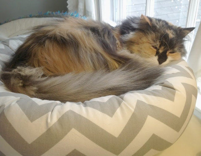 One-Piece 18" - Dog Bed - Cat Bed - Storm Gray & White Chevron with Soft Minky Fleece