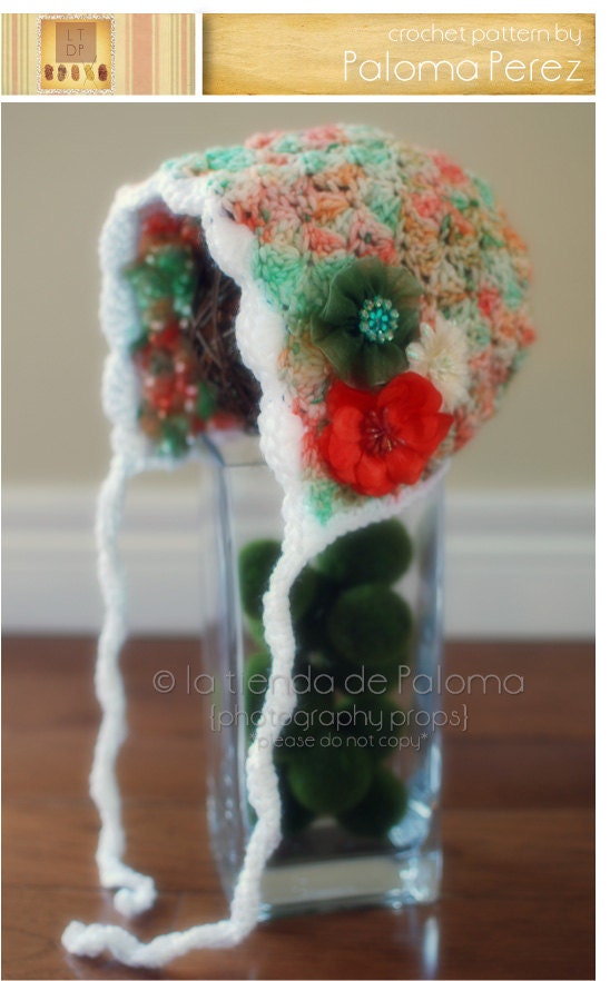 INSTANT DOWNLOAD - Crochet Baby Bonnet  Pattern - Sweet bonnet crochet pattern - Baby hat crochet pattern