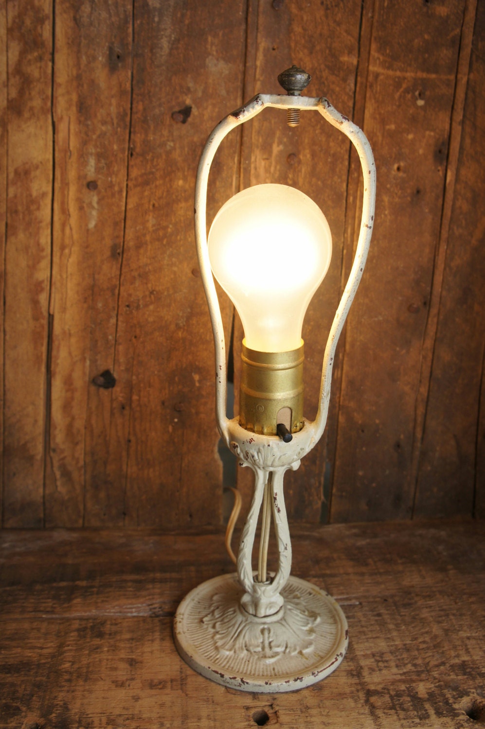 Vintage Leviton Art Nouveau Lamp Light Shabby Chic Farmhouse White Cast Iron