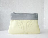 Pleated Clutch purse Yellow Grey Linen Pastel Spring Bridesmaids