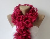 scarf, women scarves, Knitted Ruffled Scarf ,pink scarf, 2013 TREND SCARF, accessories, gifts for her, fashion, long scarf