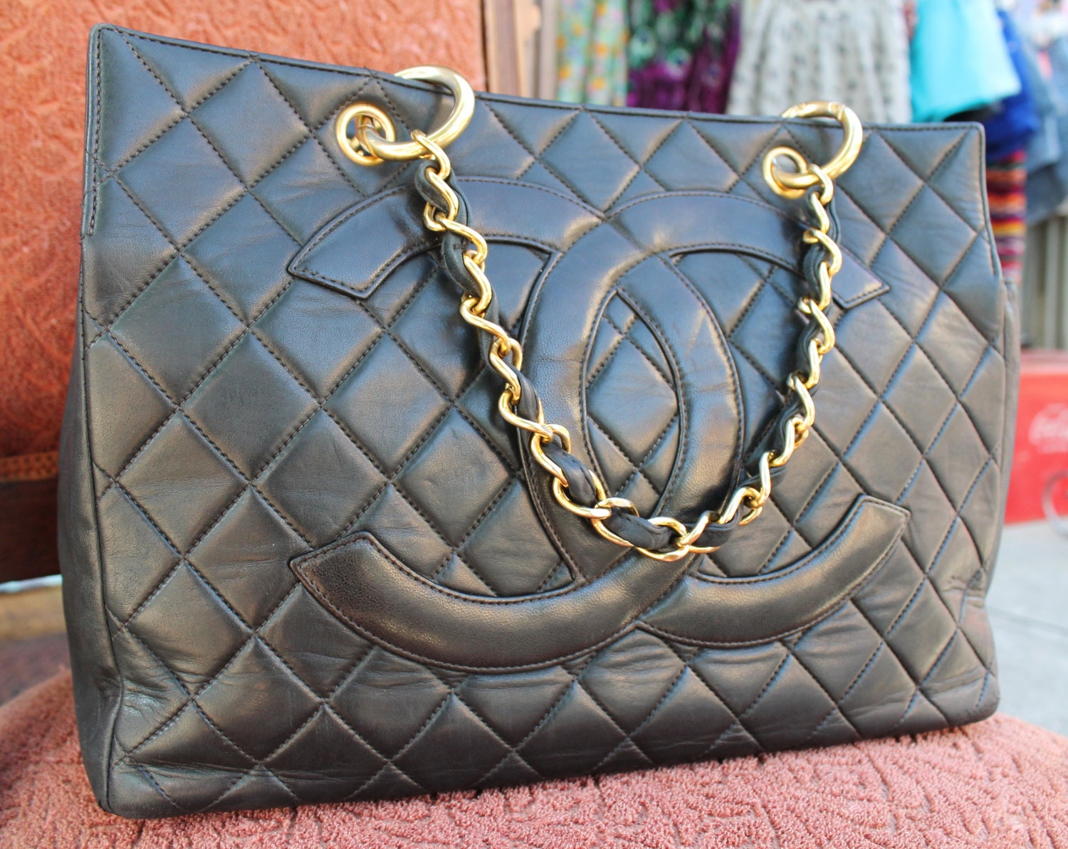 Guaranteed Authentic Chanel Black Leather Purse Gold Hardware With Black Interior
