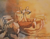Ghost Crab / Fiddler Crab Original Water Color Art Painting approx. 5 1/2 x 7 1/2 Inches - Coastal Decor - Beach House Art- Coastal Cottage