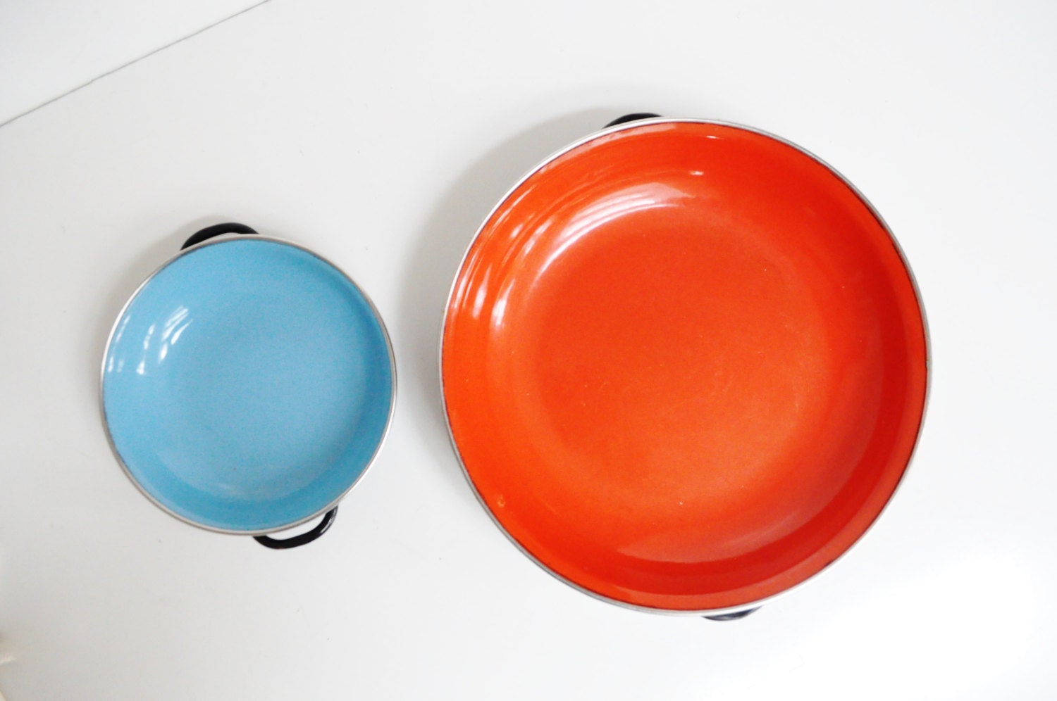Mid-Century Enamel Pan Set - Red and Blue - Made in Yugoslavia