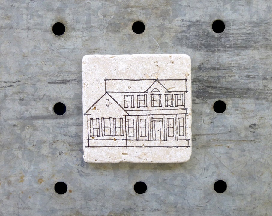 custom house coaster - hand drawn home illustration - architectural line drawing