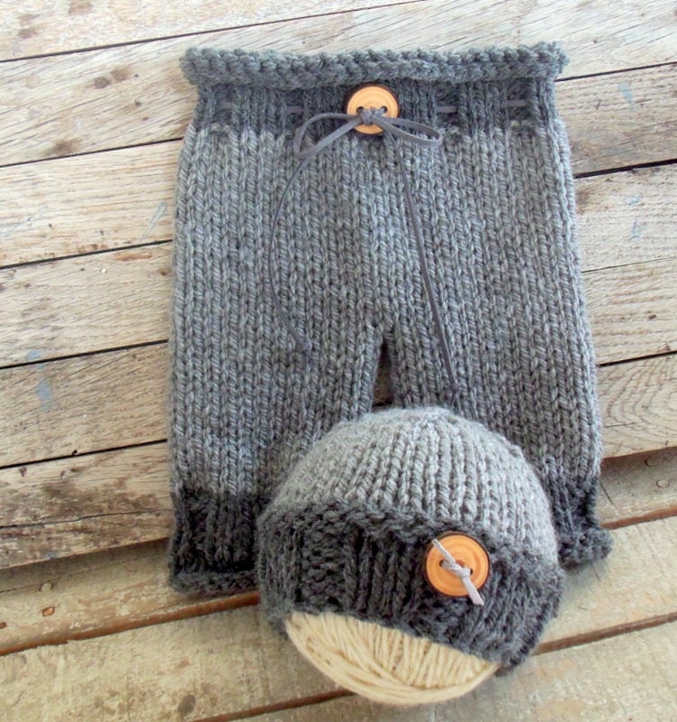 Newborn Knit Pants and Hat Set - Baby Knit Pants and Beanie Set - Photo Prop Sets - Knit Set - Newborn Photo Prop - Available in many colors
