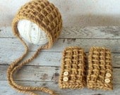 Bronze Brown Newborn Bonnet & Legwarmers Set - Winter Newborn Hat - Photo Prop Knit Sets -  Hat Legwarmers Set - Ready to ship