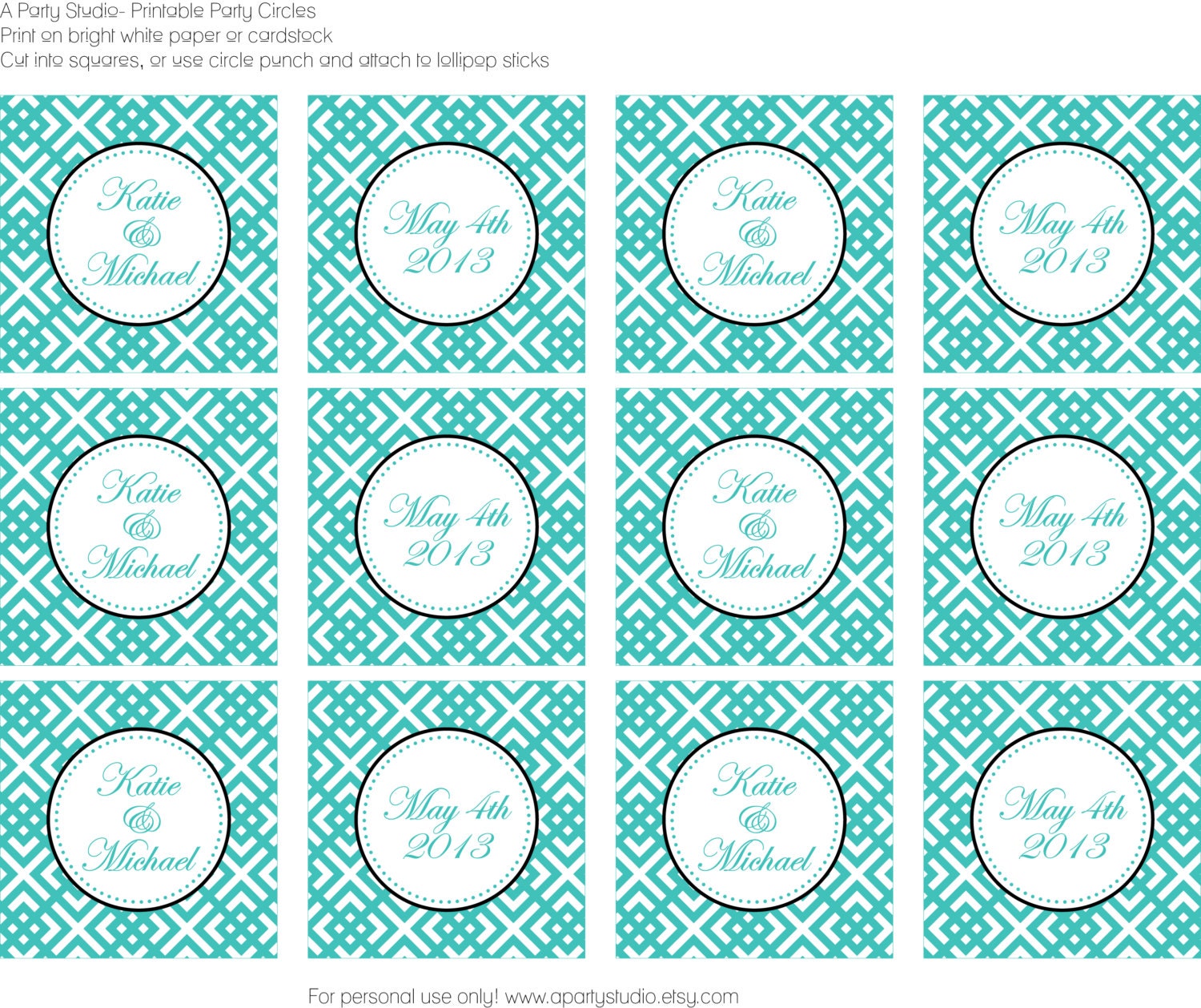 Turquoise Bridal Shower Cupcake Toppers- print your own Il_170x135