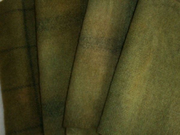 Hand Dyed Wool Fabric for Rug Hooking and Appliqué 4 Eighths Bundle MIXED GREENS