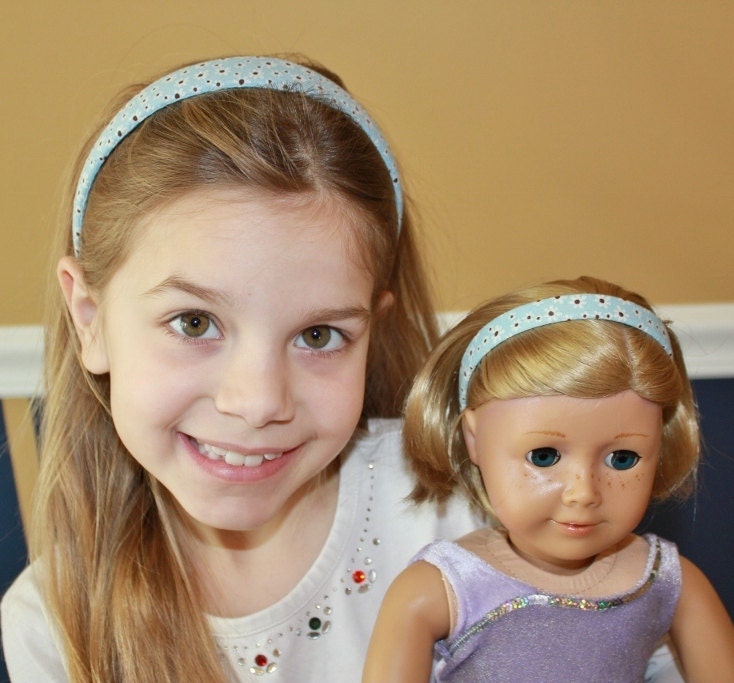 My Doll and Me Matching Headband Set - Light Blue with White Daisies