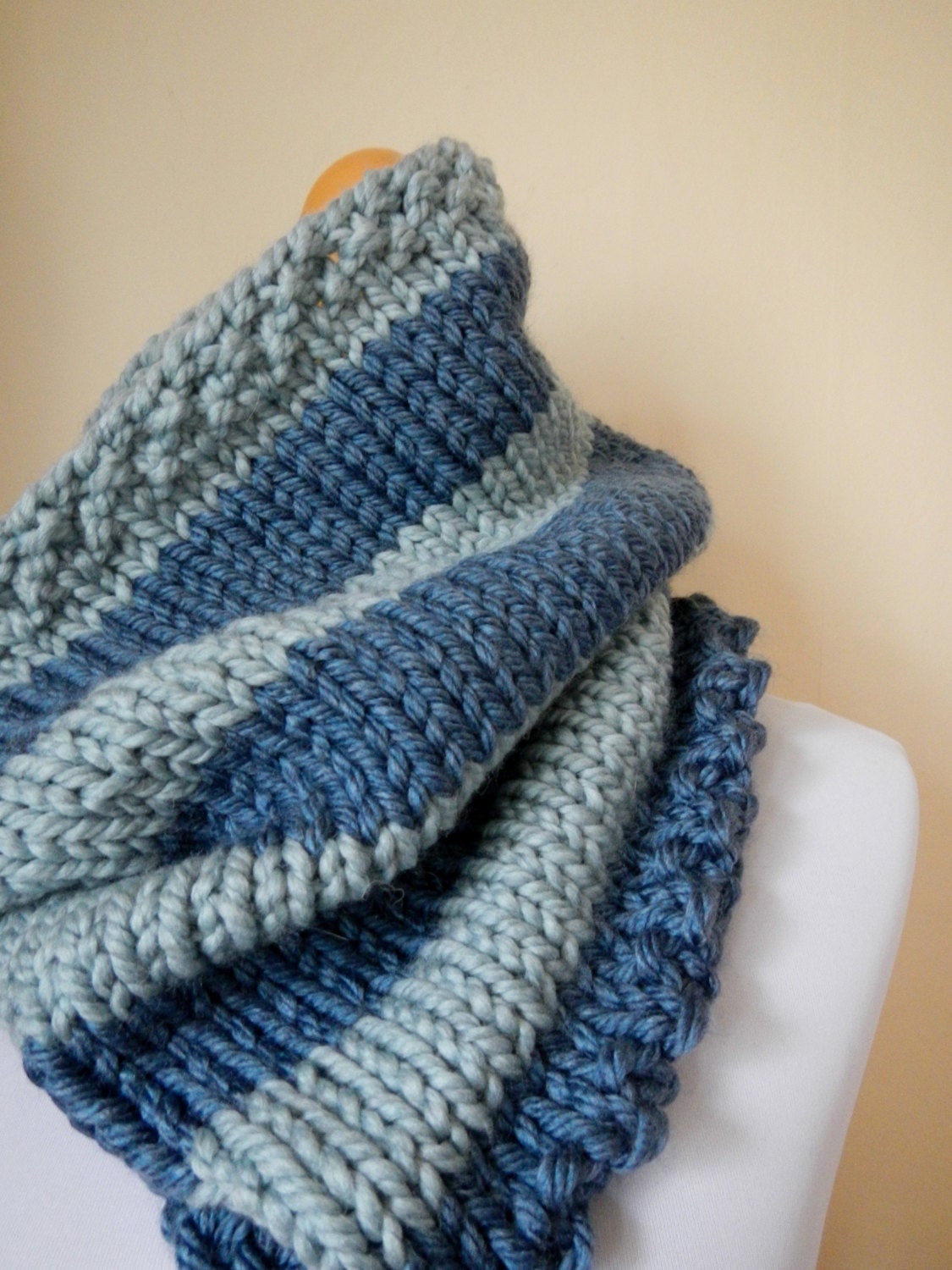 Cheshire Cat Knit Cowl - Blue Striped Neckwarmer - Extra Tall - Unisex - Lit Knits - READY TO SHIP