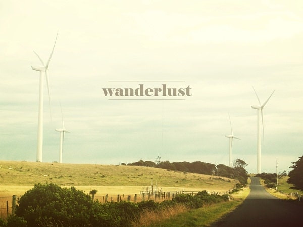 Wanderlust. Fine Art Photography. Travel Bug. Art Print. Country Chic. Home Decor. Journey. Country Road. Wind Turbines. Size A4