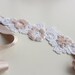 White Venetian Lace Applique Headband with Powder Pink Satin Ribbon Lacings, Pastel Mauve Beaded. Handmade.