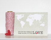 Long Distance Love Greeting Card - Map of the World - Beige Red Heart
