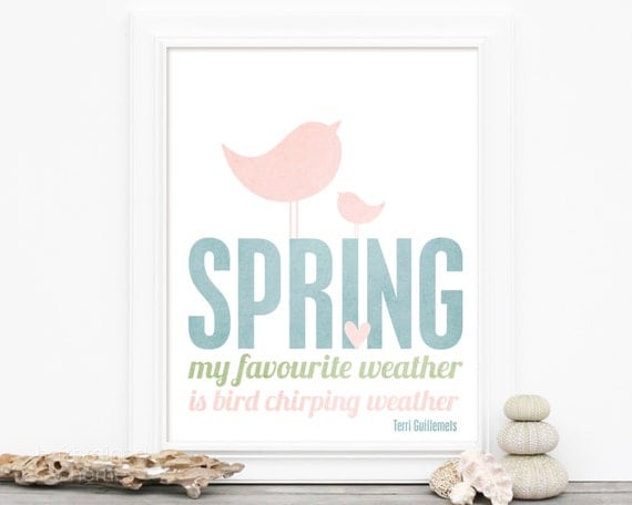 Spring - Pastel Muted Modern Graphic Quote Spring Easter Birds Print - 8x10 Mothers Day