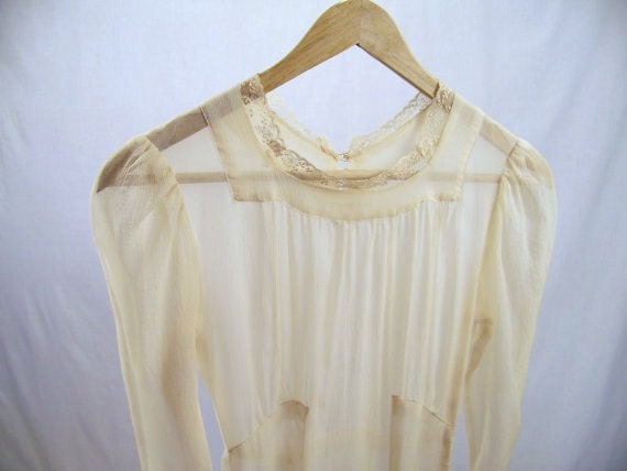 1930s Sheer  Bias Cut Off White Wedding Dress