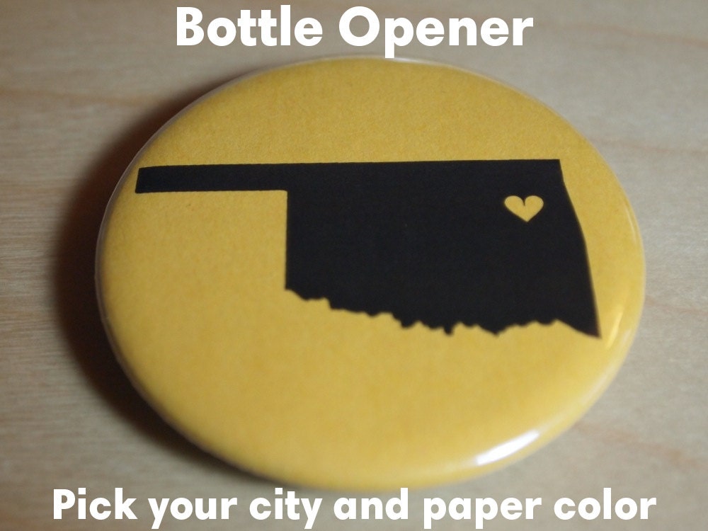 Oklahoma Heart Bottle Opener - pick your heart location & color Il_170x135