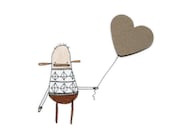 Fathers Day Card, Unique Greeting Card, I Love You, Patterned Jumper, Brown, Quirky Illustration of Poosac with Red Love Heart Balloon