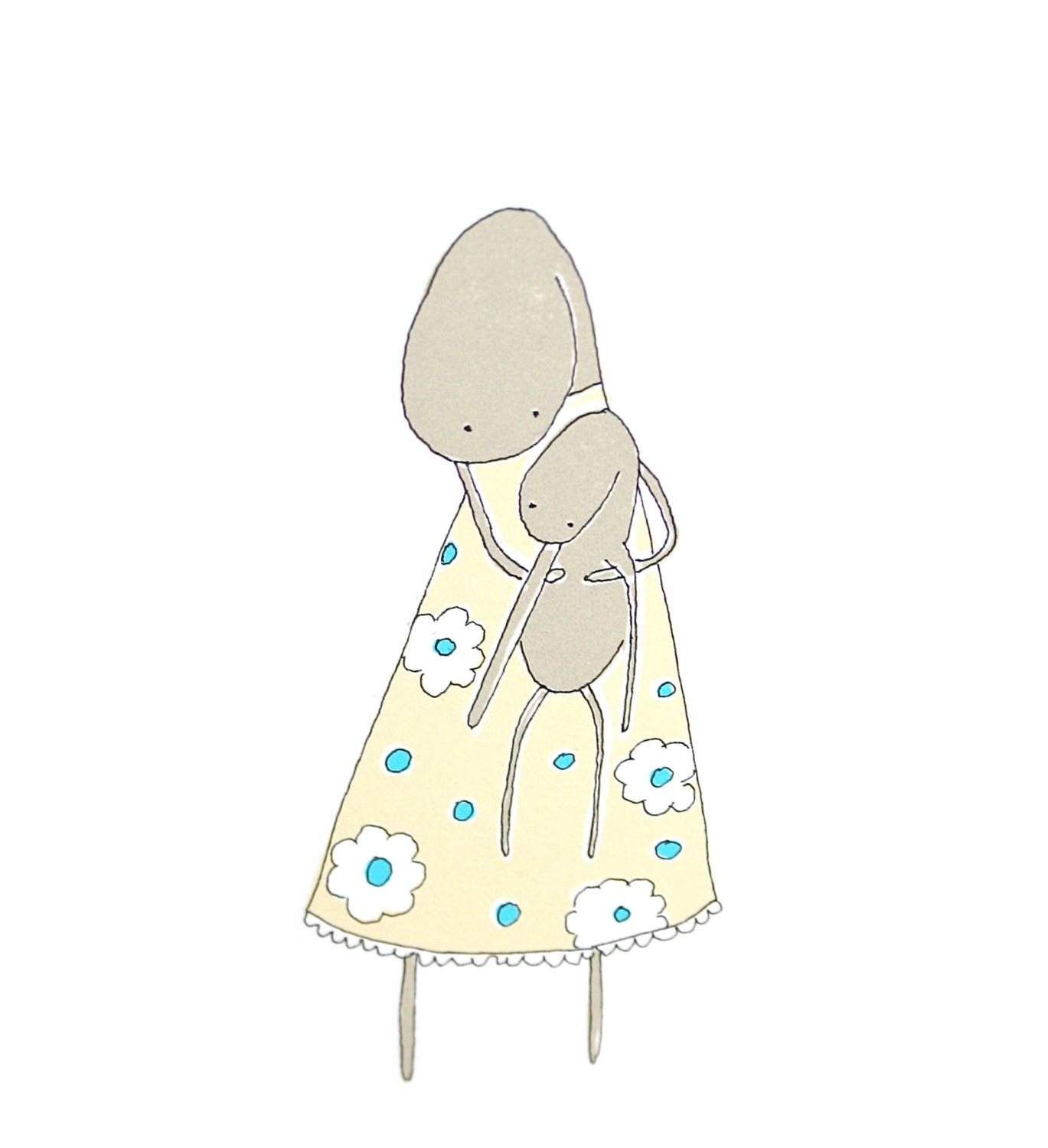 New Baby Card, Mothers Day Card - Original Screen Printed Greeting Card, Mother and Baby, Yellow & Blue Flowers, Poosac