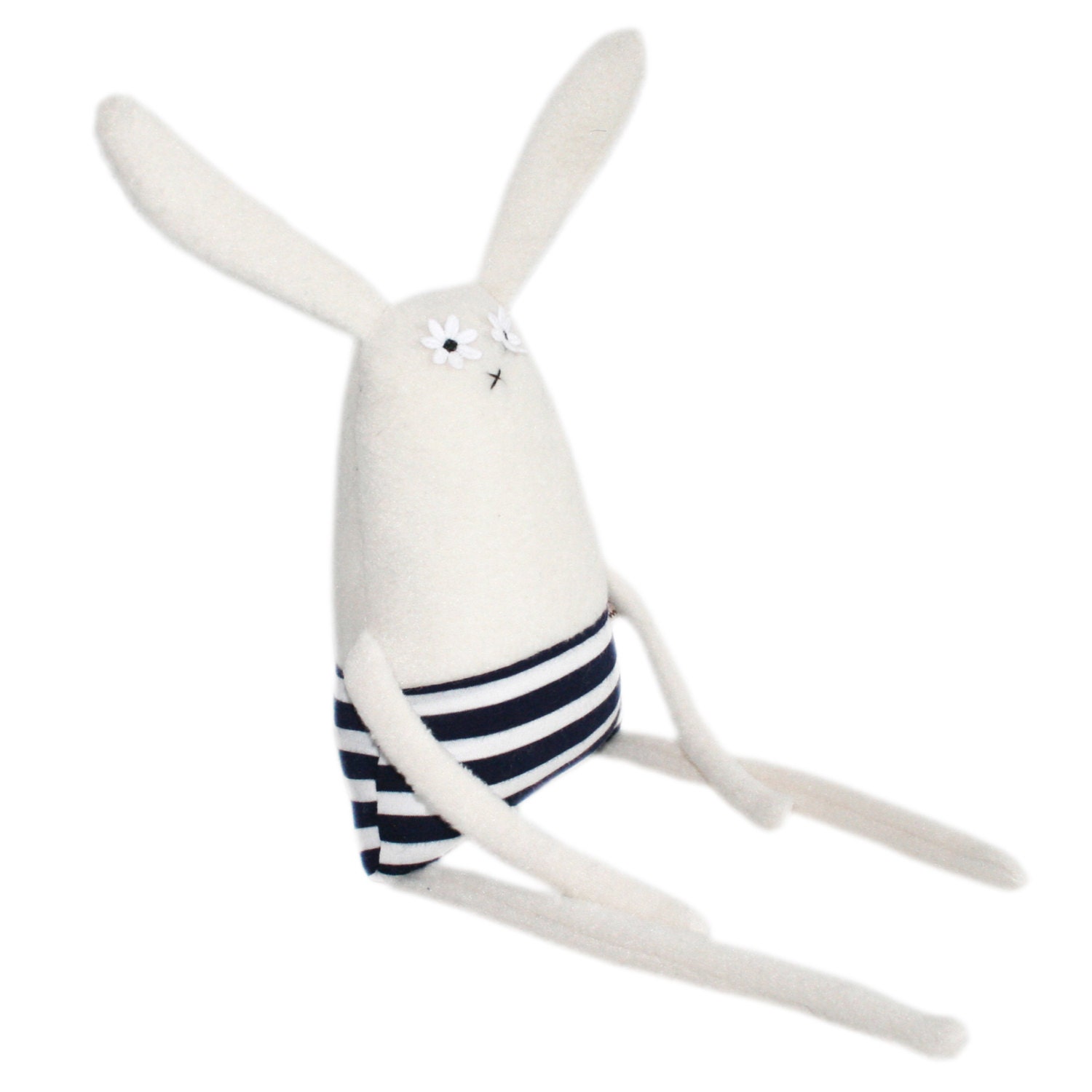 Stuffed Bunny Toy,  Handmade Bunny, Bunny Softie, Plush Bunny, plush Doll, Creature, Blue, Stripe, White, Navy, Rabbit, Daisy, Poosac
