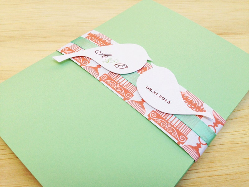 Wedding Invitation Pocketfold, Lovebirds - 99 Cent Sample