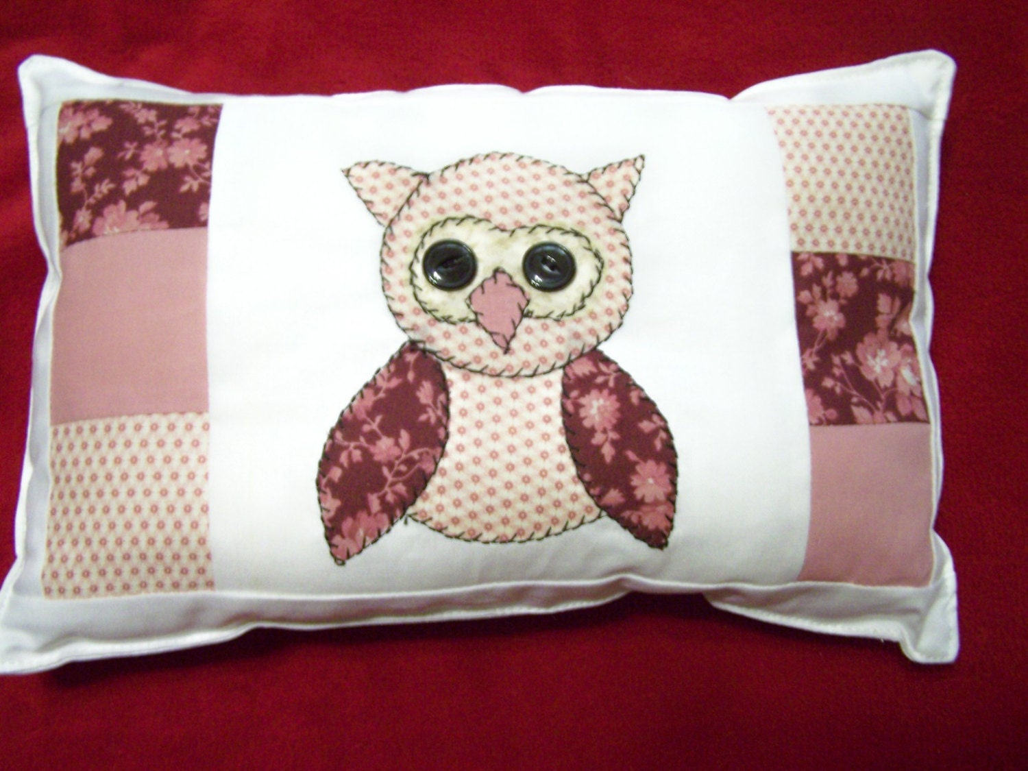 Handmade Owl Accent Pillow Appliqué Patchwork Pillow Country Décor Free Shipping