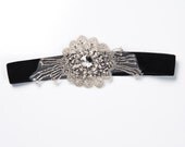 black wedding garter, black bridal garter with crystal - Venus