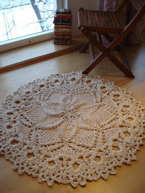 Hand Knitted Rope Giant Doily Rug with crochet edge 100% Cotton