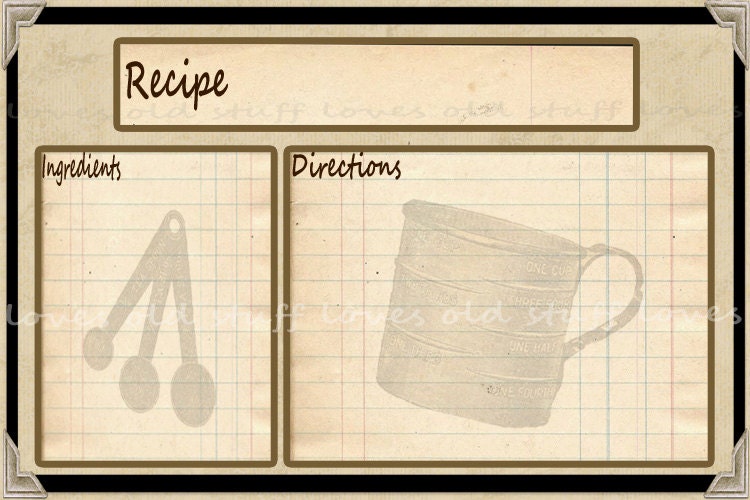 Recipe Card 4x6 Printable Digital Recipe Cards Measuring Cup Spoons