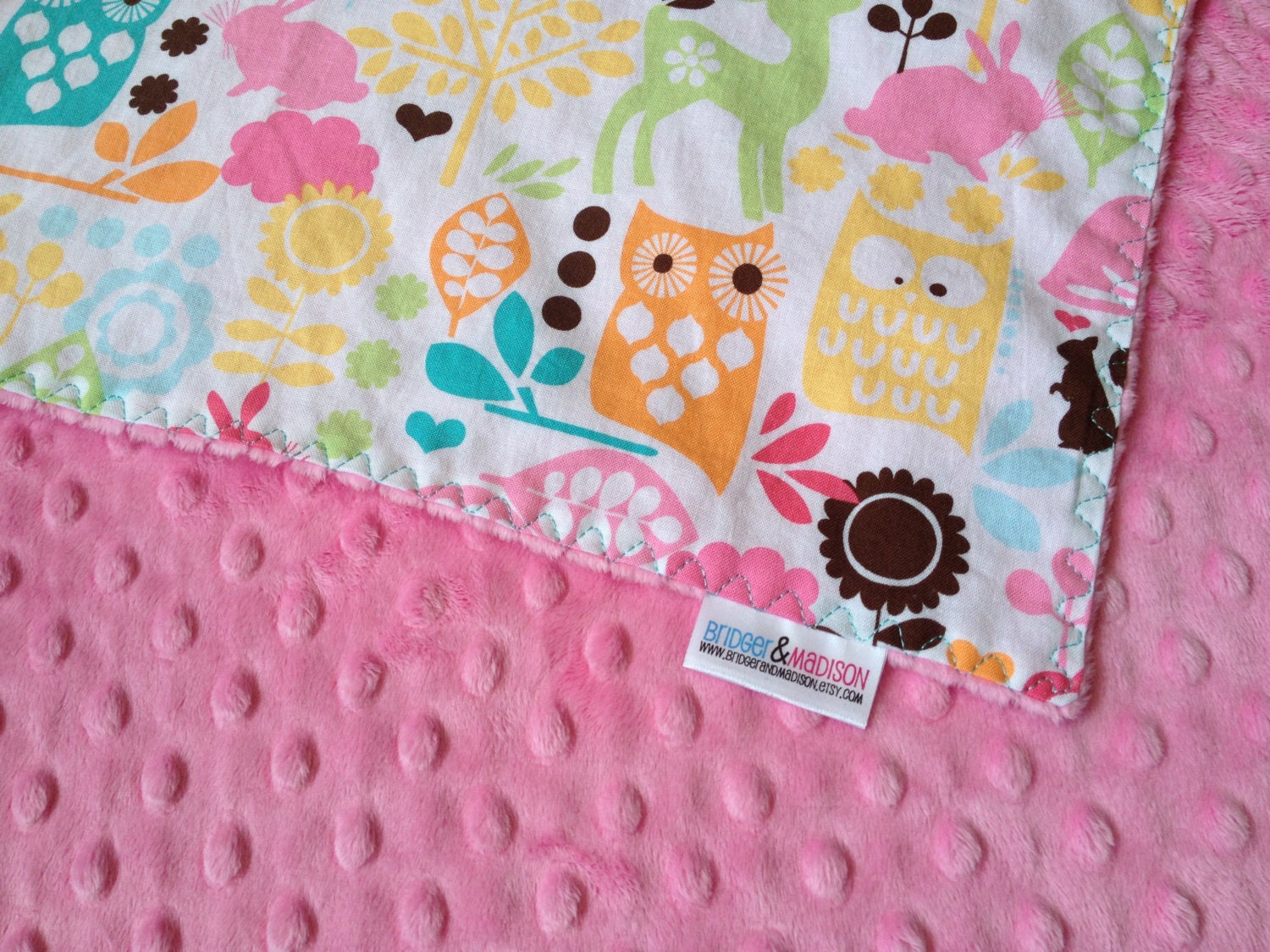 Sweet Outdoors Baby Blanket with Bright Pink Minky - READY TO SHIP