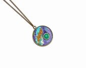 Felted Jewelry Violet Blue Mint Gold Green Round Pendant with green drop OOAK