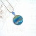 Felt Necklace Pendant Lagoon blue mint gold green silk OOAK