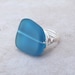 Teal Sea Glass Ring:  Silver Wire Wrapped Peacock Blue Beach Jewelry, Size 6