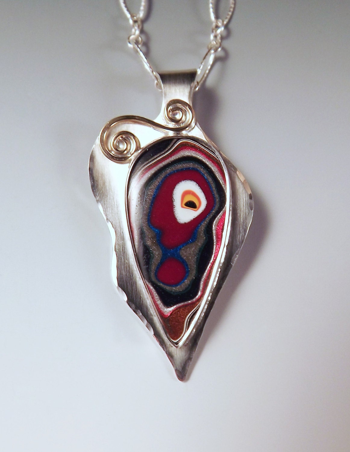 Fordite- Detroit Agate- Sterling Silver Pendant- Mixed Metal- One of a Kind- Michigan Jewelry