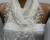 Creamy White Scarf -  Cowl Scarf - fatwoman bridesmaid gift Lace Scarf Lace Shawl Bridal