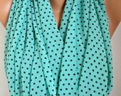 Mint Green - Infinity Scarf  Polka dot - Shawl Circle Scarf Loop Scarf Gift -fatwoman