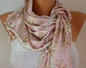 BIG SALE Women  Shawl Scarf -  Cowl Scarf  with Lace Edge - Pink