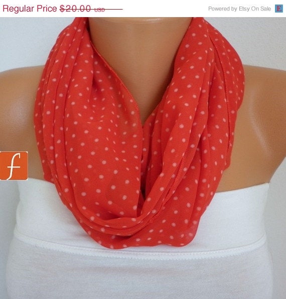 BIG SALE Red  Polka Dot Infinity Scarf Shawl Circle Scarf Loop Scarf Gift - for her -- fatwoman