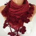 Burgundy Scarf  - Wine Scarf  - Cowl Scarf with Pompom Lace Edge - for her fatwoman