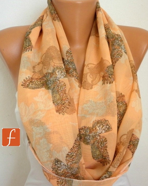 Owls Scarf Infinity Scarf Shawl Circle Scarf Loop Scarf Gift - for her - fatwoman